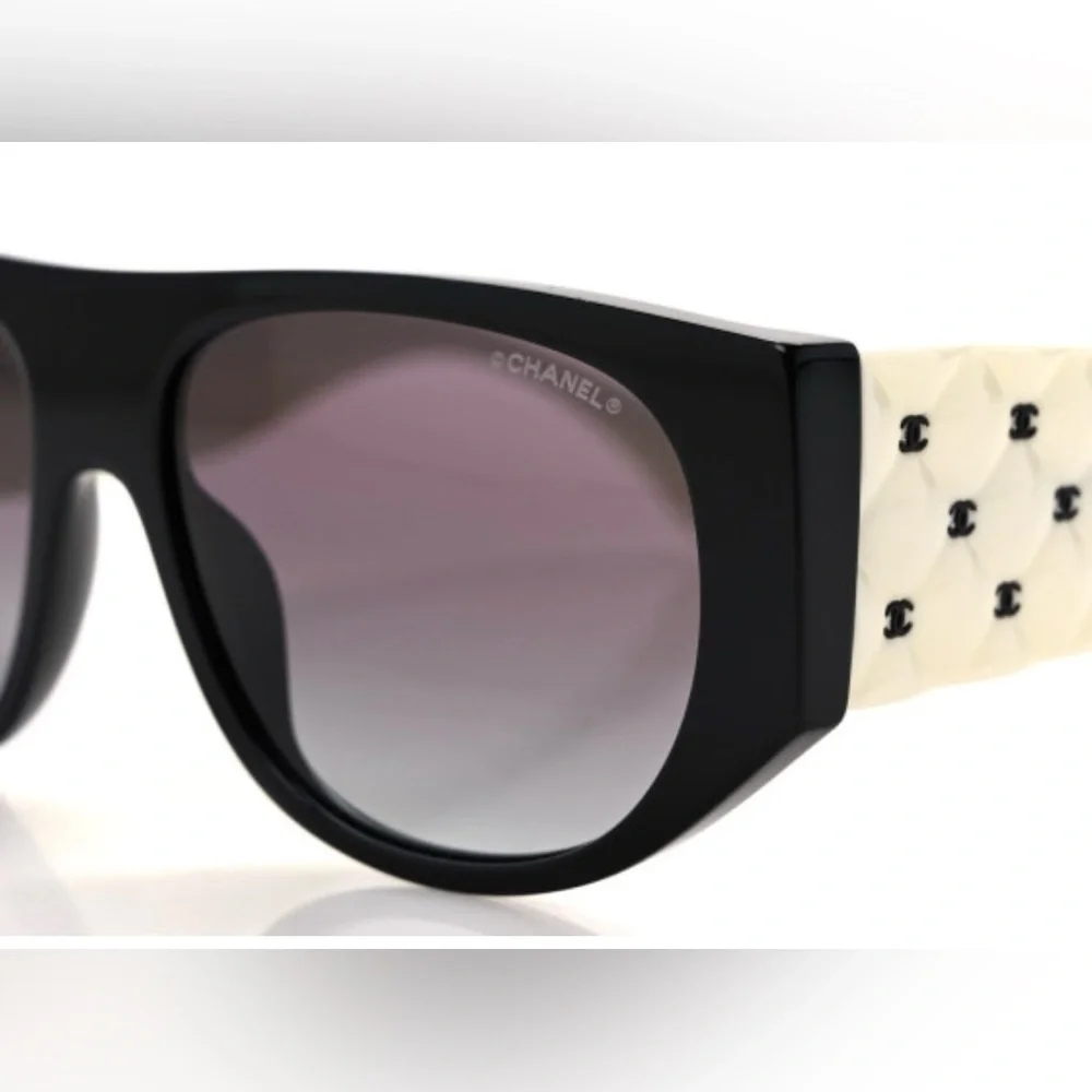 CHANEL Black and Cream Studded Sunglasses Quilted CC Pilot sunglasses - Picture 5 of 9